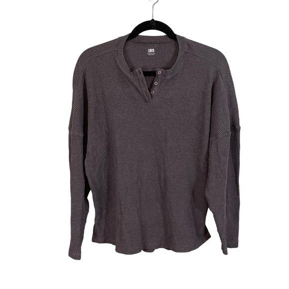 Lunya Good In Bed Women's Gray Waffle Knit Long Sleeve Henley Sweater Size XS - Picture 1 of 8